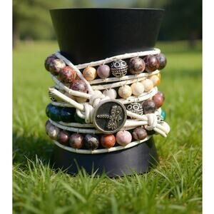 Croft Design Five Wrap Bracelet Leather Natural Stones Steel One size